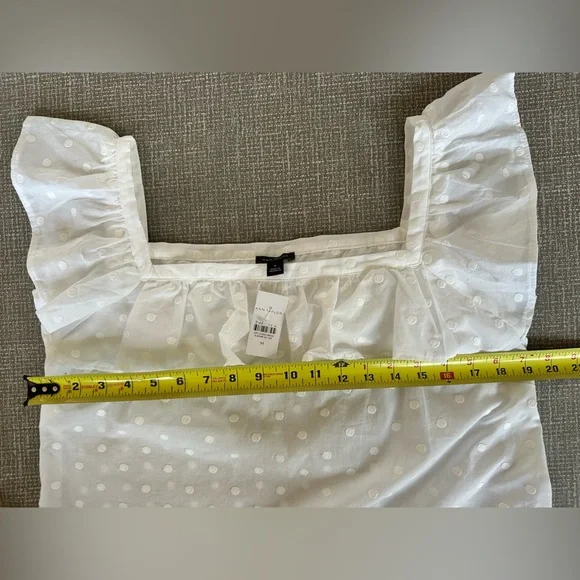 Ann Taylor White Swiss Dot Ruffle Sleeve Top Size M 100% Cotton Blouse NWT - Picture 9 of 12